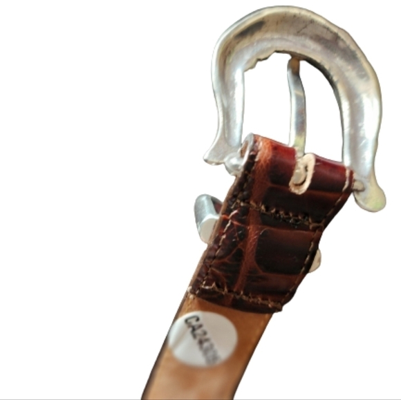 Cold water creek western silver scroll buckle alligator croc print leather belt - Picture 5 of 6